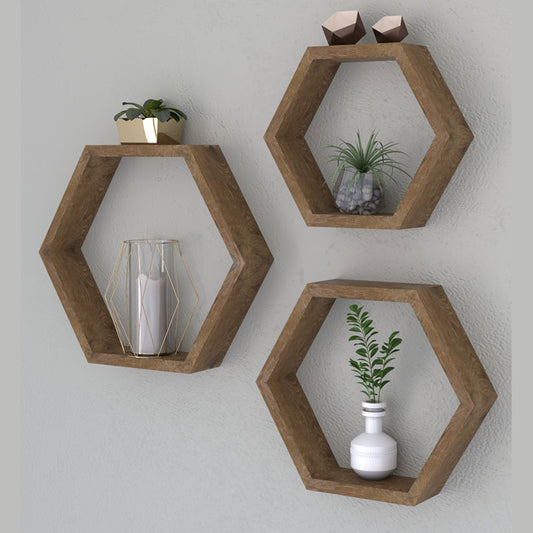 Ραφιέρα τοίχου Valis pakoworld τριών τεμαχίων χρώμα καρυδί 37x9x32εκ - Hippiehome.gr