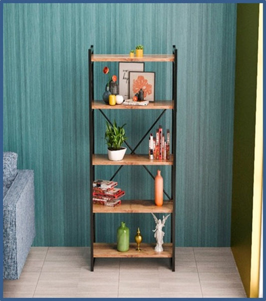 Βιβλιοθήκη Baker pakoworld καρυδί-μαύρο 66x34x180εκ - Hippiehome.gr