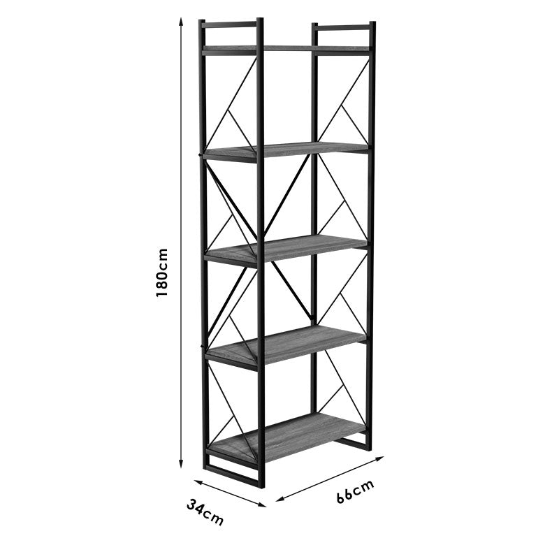 Βιβλιοθήκη Baker pakoworld καρυδί-μαύρο 66x34x180εκ - Hippiehome.gr