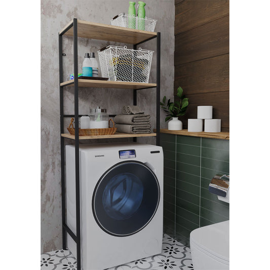 Έπιπλο πλυντηρίου Zermin pakoworld μελαμίνης-μεταλλικό φυσικό-μαύρο 70x25x150εκ - Hippiehome.gr