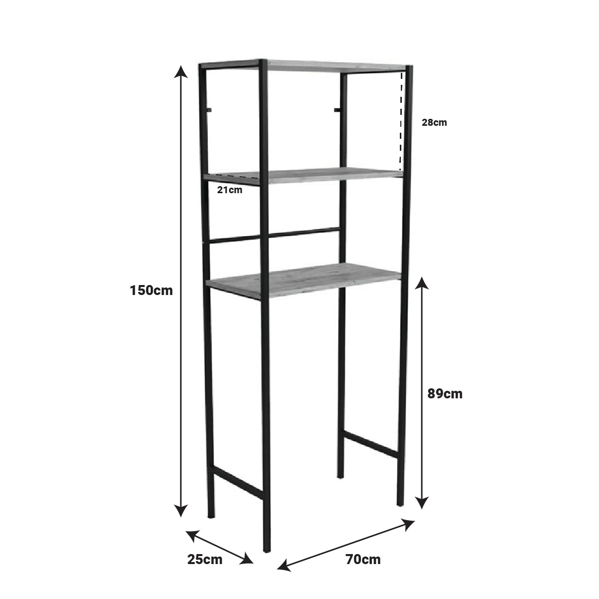 Έπιπλο πλυντηρίου Zermin pakoworld μελαμίνης-μεταλλικό φυσικό-μαύρο 70x25x150εκ - Hippiehome.gr