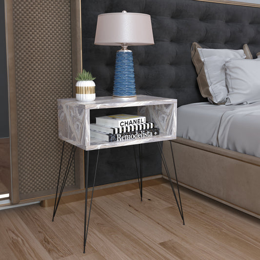 Κομοδίνο Naida pakoworld γκρι μαρμάρου μελαμίνης 45x30x59εκ - Hippiehome.gr