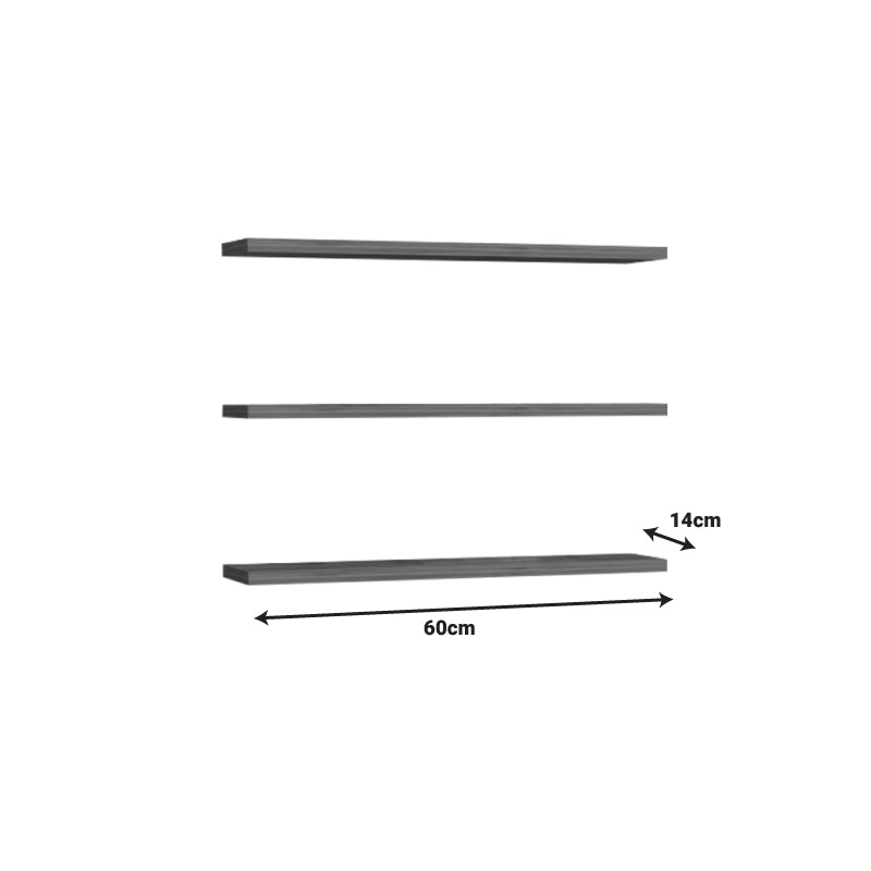 Ραφιέρα τοίχου Edna pakoworld σετ 3τεμ μελαμίνη σε ανθρακί απόχρωση 60x14.5x1.8εκ - Hippiehome.gr