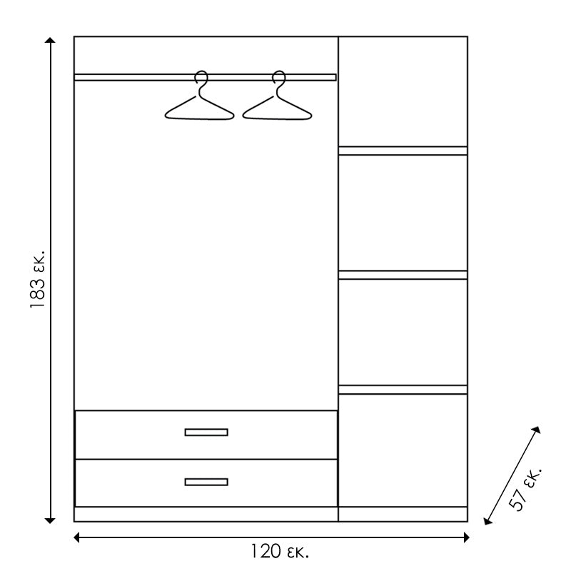 Ντουλάπα ρούχων τρίφυλλη OLYMPUS pakoworld χρώμα wenge 120x57x183εκ - Hippiehome.gr