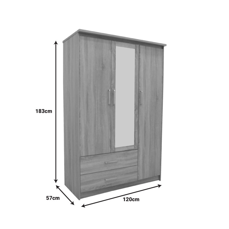Ντουλάπα ρούχων τρίφυλλη OLYMPUS pakoworld σε sonoma απόχρωση 120x57x183εκ - Hippiehome.gr