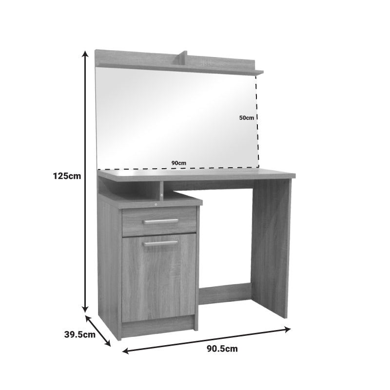 Τουαλέτα κρεβατοκάμαρας Olympus pakoworld με καθρέπτη και σκαμπό σε sonoma απόχρωση 90.5x39.5x75εκ - Hippiehome.gr