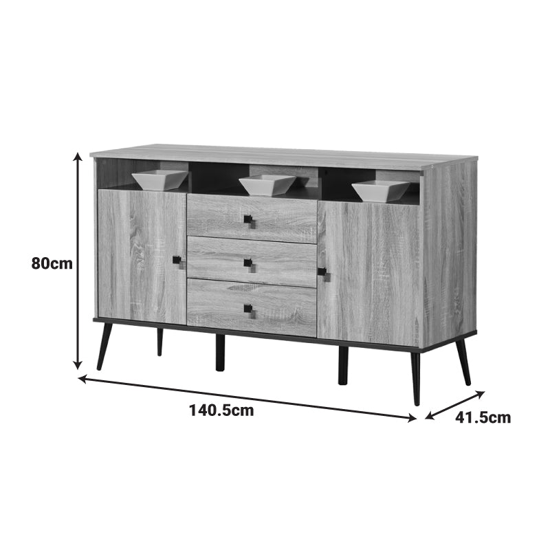 Μπουφές Zezan pakoworld σε sonoma-ανθρακί απόχρωση 140.5x41.5x80εκ - Hippiehome.gr
