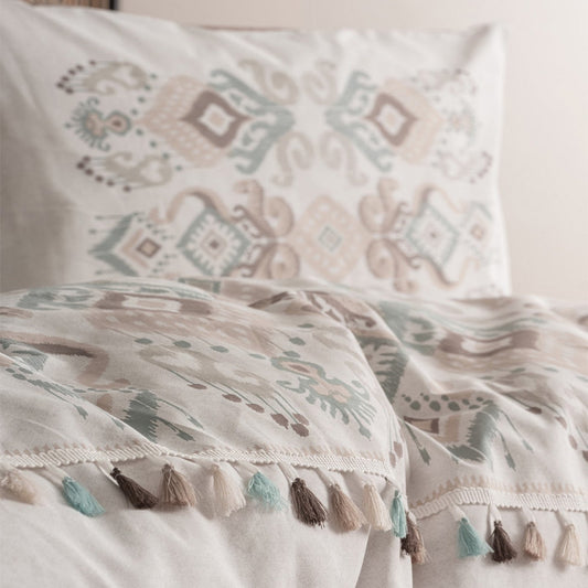 Σετ παπλωματοθήκη Asilo Cotton Box 4 τμχ Διπλή (200x220) χρώμα καφέ - λευκό - Hippiehome.gr