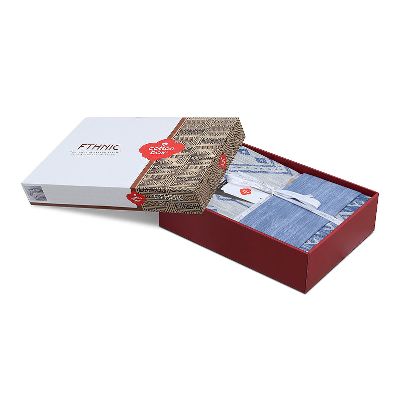 Σετ παπλωματοθήκη Cleo Cotton Box 3 τμχ Μονή (160x220) χρώμα μπλε - Hippiehome.gr