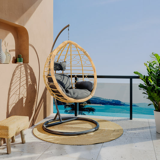 Κούνια Hudson pakoworld κρεμαστή μέταλλο μαύρο-pp φυσικό-μαξιλάρι μαύρο 109x119x195εκ - Hippiehome.gr