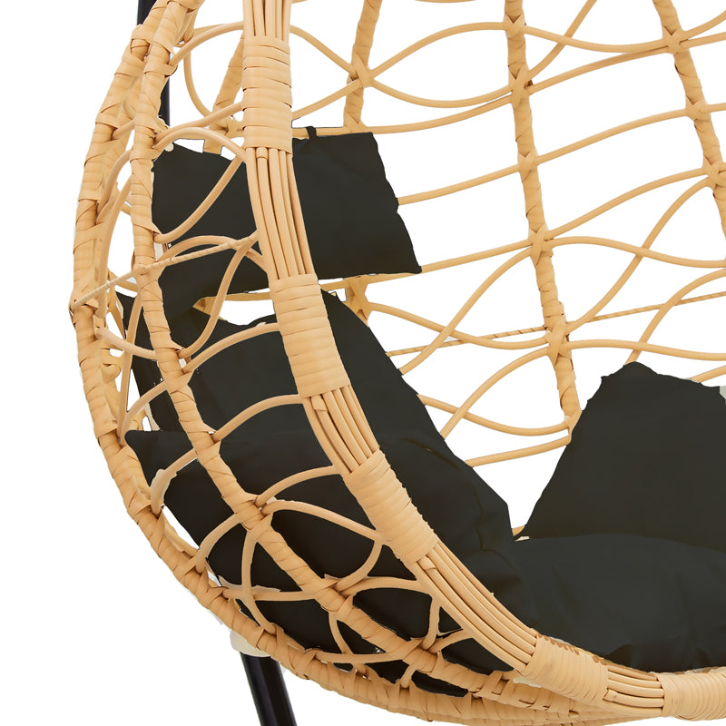 Κούνια Hudson pakoworld κρεμαστή μέταλλο μαύρο-pp φυσικό-μαξιλάρι μαύρο 109x119x195εκ - Hippiehome.gr