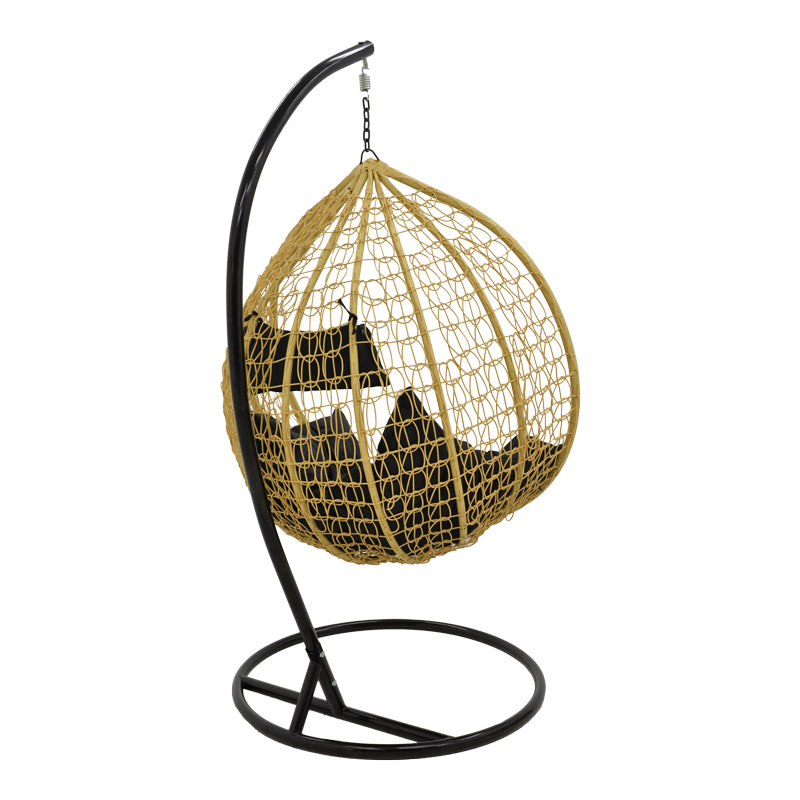 Κούνια Zafer pakoworld κρεμαστή pp σε φυσικό χρώμα και μαύρο μέταλλο 106x103x200εκ - Hippiehome.gr