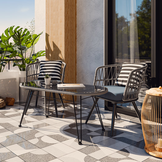 Τραπέζι Naoki pakoworld μέταλλο μαύρο-pe γκρι-γυαλί 100x45x46εκ - Hippiehome.gr