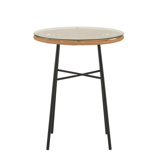 Τραπέζι Gaus pakoworld μέταλλο μαύρο-pe φυσικό-γυαλί Φ60x74εκ - Hippiehome.gr