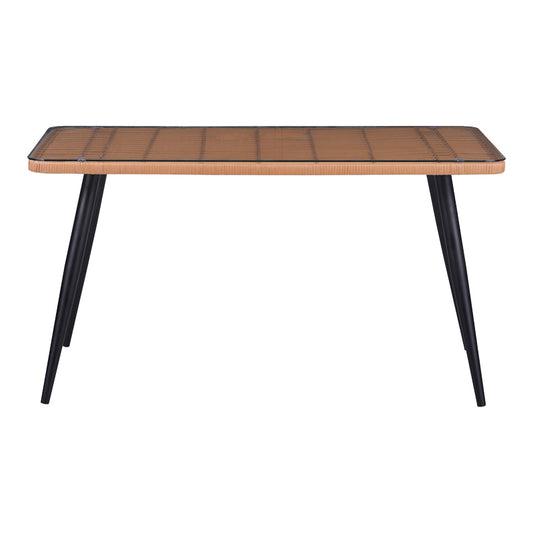 Τραπέζι Naoki pakoworld γυάλινο- pe rattan σε φυσική απόχρωση με μαυρα πόδια 140x80x78εκ - Hippiehome.gr