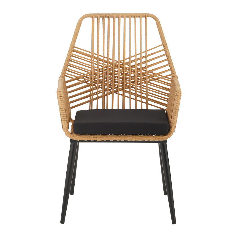 Τραπεζαρία Naoki-Tanish σετ 5 τεμ pakoworld γυάλινο- pe rattan σε φυσική απόχρωση με μαυρα πόδια 140x80x78εκ - Hippiehome.gr