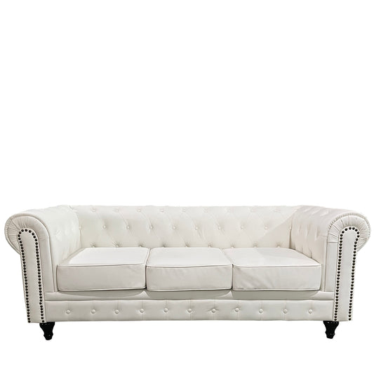 Καναπές Τριθέσιος ArteLibre AVERY Λευκό PU 208x90x73cm - Hippiehome.gr