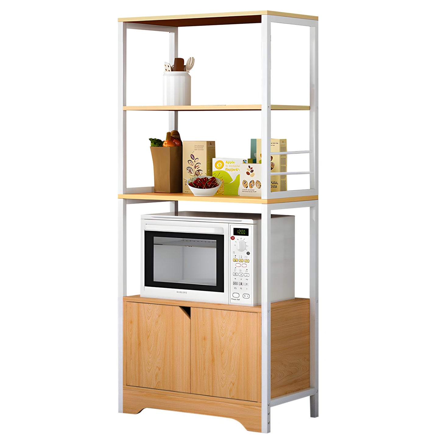 Ραφιέρα Κουζίνας ArteLibre CARIBOU Δρυς/Λευκό MDF/Μέταλλο 60x30x120cm - Hippiehome.gr