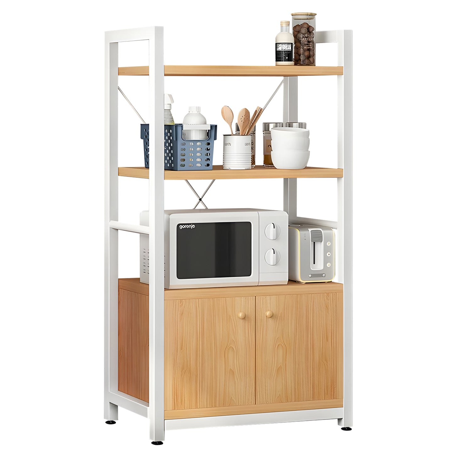 Ραφιέρα Κουζίνας ArteLibre BADGER Φυσικό/Λευκό MDF/Μέταλλο 60x36x121cm - Hippiehome.gr