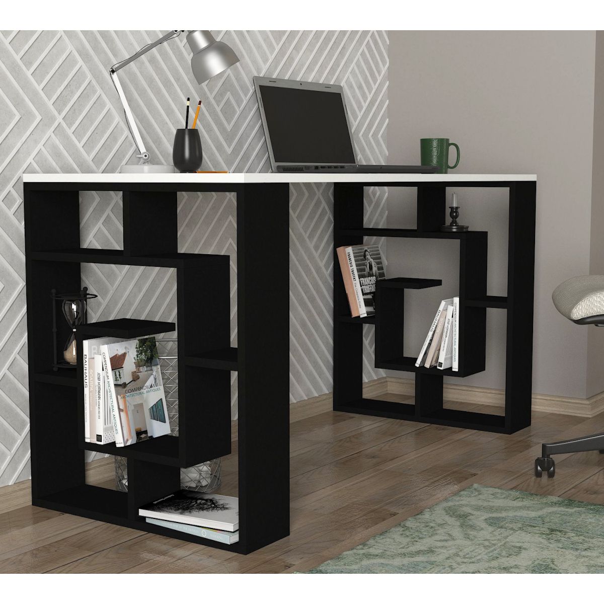 Γραφείο ArteLibre LINE Λευκό/Μαύρο 140x60x74cm - Hippiehome.gr