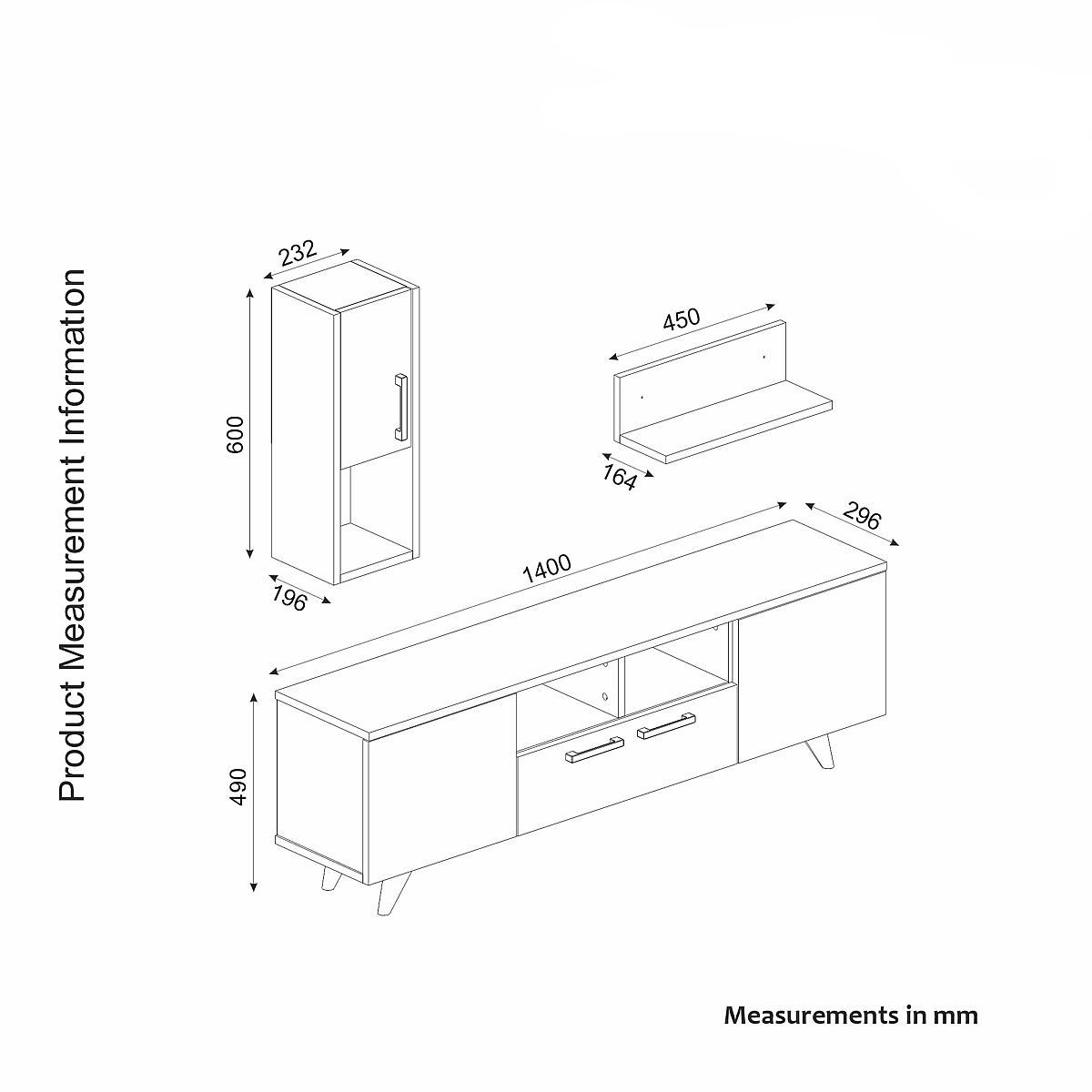Σύνθετο ArteLibre UTAH Sapphire/Καφέ Μοριοσανίδα 140x29.5x46cm - Hippiehome.gr