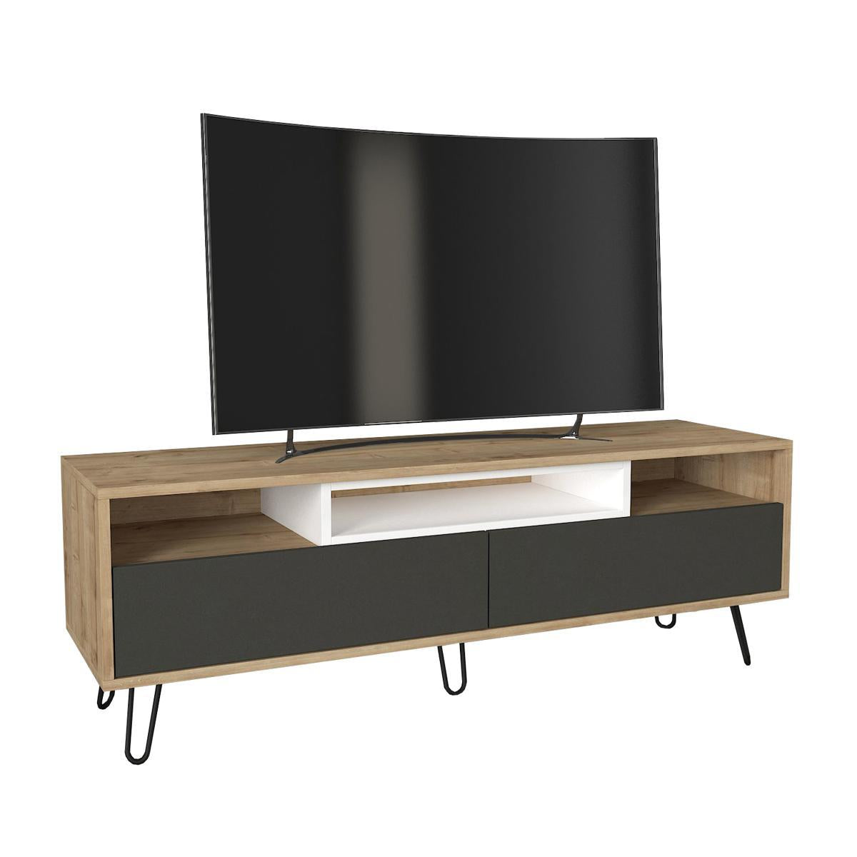 Έπιπλο Τηλεόρασης ArteLibre MARATHI Φυσικό/Ανθρακί/Λευκό Μοριοσανίδα/Μελαμίνη 140x40x48cm - Hippiehome.gr