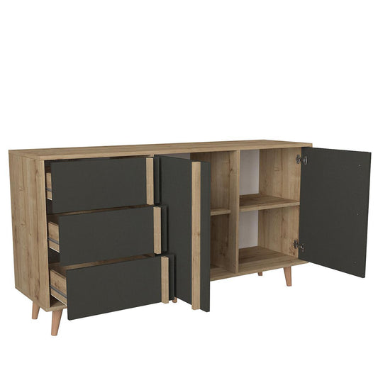 Μπουφές ArteLibre ANDROS Φυσικό/Ανθρακί Μοριοσανίδα/Μελαμίνη 160x45x85cm - Hippiehome.gr