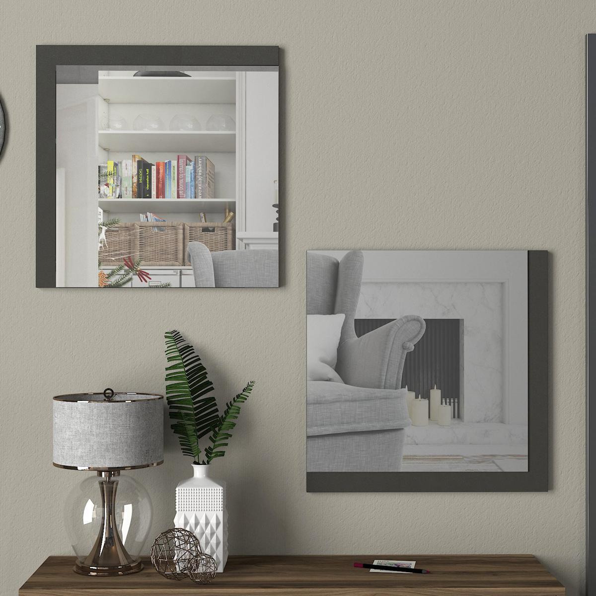 Καθρέπτης Τοίχου ArteLibre AHSA Ανθρακί Μοριοσανίδα/Γυαλί 60x60cm Σετ 2Τμχ - Hippiehome.gr