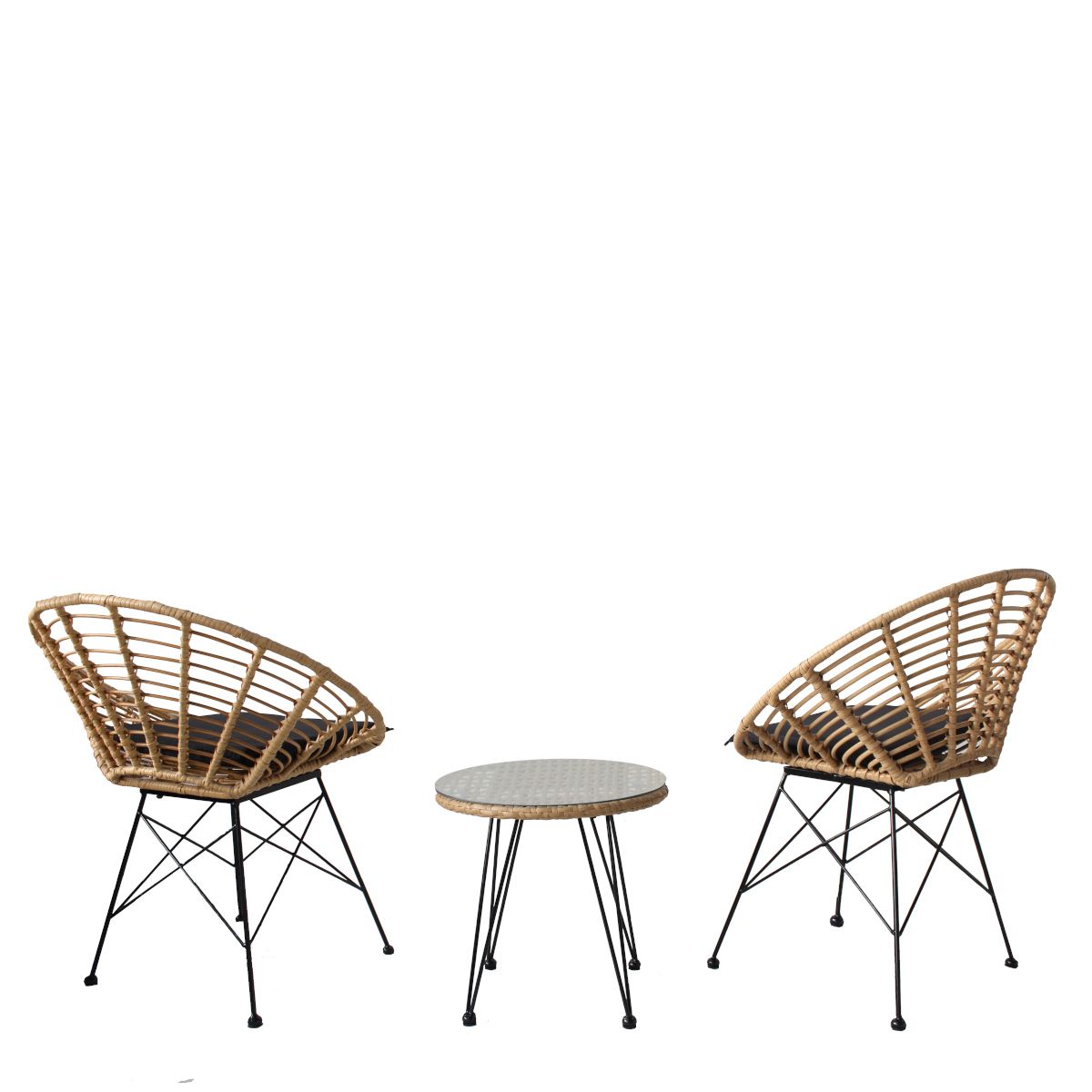 Σετ Τραπεζαρία Κήπου ArteLibre RICHIE Φυσικό/Μαύρο Μέταλλο/Rattan Με 2 Πολυθρόνες - Hippiehome.gr