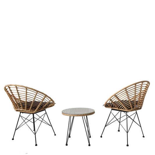 Σετ Τραπεζαρία Κήπου ArteLibre RICHIE Φυσικό/Μαύρο Μέταλλο/Rattan Με 2 Πολυθρόνες - Hippiehome.gr