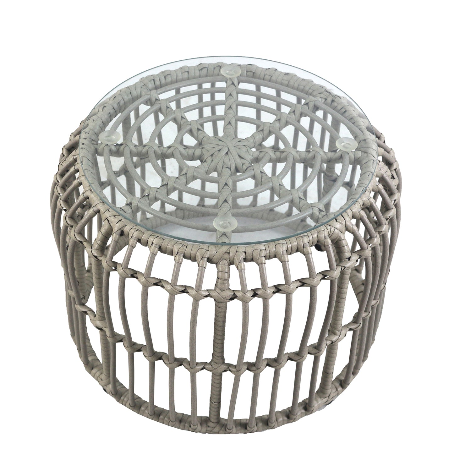 Τραπεζάκι Κήπου ArteLibre ALBIUS Γκρι Rattan/Μέταλλο/Γυαλί Φ50x35cm - Hippiehome.gr