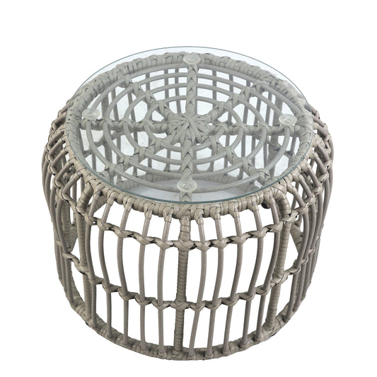 Τραπεζάκι Κήπου ArteLibre ALBIUS Γκρι Rattan/Μέταλλο/Γυαλί Φ50x35cm - Hippiehome.gr