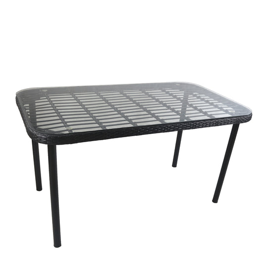 Τραπέζι Κήπου ArteLibre AMPIUS Μαύρο Μέταλλο/Rattan/Γυαλί 160x90x73cm - Hippiehome.gr