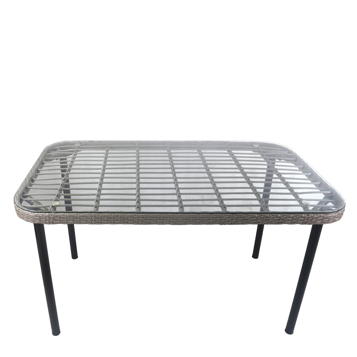 Τραπέζι Κήπου ArteLibre AMPLAS Γκρι/Μαύρο Μέταλλο/Rattan/Γυαλί 140x80x73cm - Hippiehome.gr