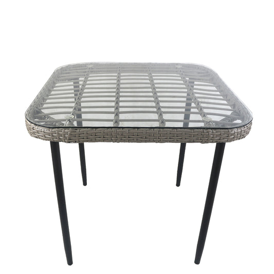 Τραπέζι Κήπου ArteLibre ANTIUS Γκρι/Μαύρο Μέταλλο/Rattan/Γυαλί 80x80x73cm - Hippiehome.gr