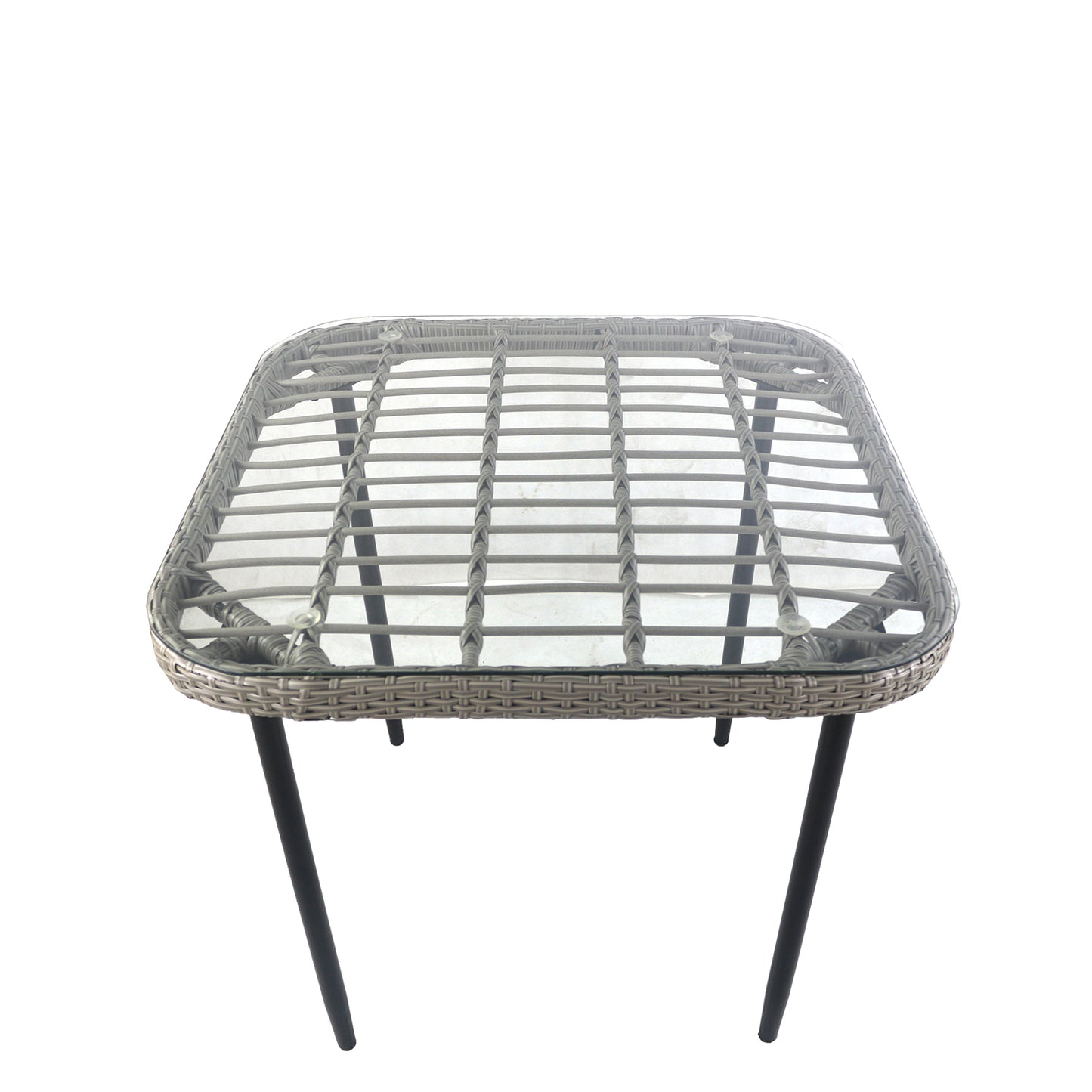 Τραπέζι Κήπου ArteLibre ANTIUS Γκρι/Μαύρο Μέταλλο/Rattan/Γυαλί 80x80x73cm - Hippiehome.gr