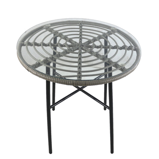 Τραπέζι Κήπου ArteLibre APPIUS Γκρι/Μαύρο Μέταλλο/Rattan/Γυαλί 70x70x74cm - Hippiehome.gr