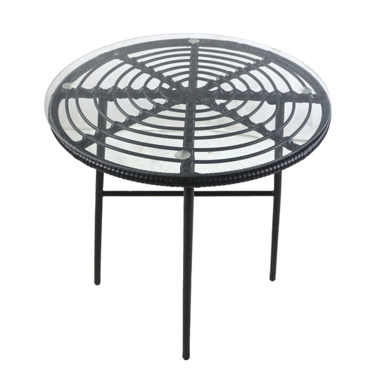 Τραπέζι Κήπου ArteLibre APPIUS Μαύρο Μέταλλο/Rattan/Γυαλί 70x70x74cm - Hippiehome.gr