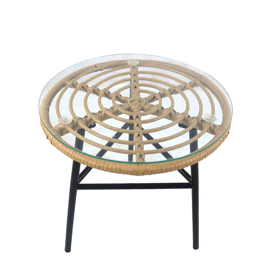 Τραπέζι Κήπου ArteLibre ARELLIUS Φυσικό/Μαύρο Μέταλλο/Rattan/Γυαλί 45x45x46cm - Hippiehome.gr