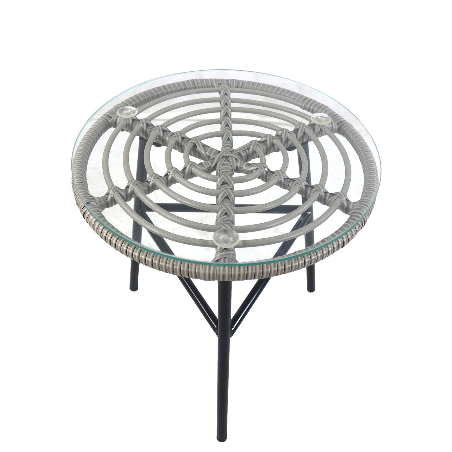 Τραπέζι Κήπου ArteLibre ARELLIUS Γκρι/Μαύρο Μέταλλο/Rattan/Γυαλί 45x45x46cm - Hippiehome.gr