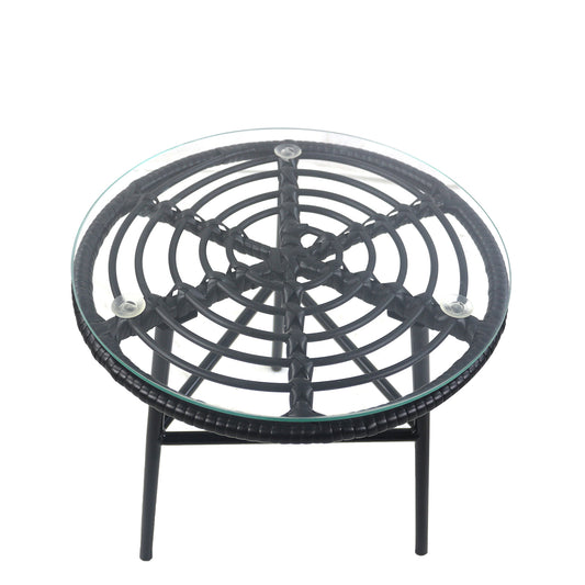 Τραπέζι Κήπου ArteLibre ARELLIUS Μαύρο Μέταλλο/Rattan/Γυαλί 45x45x46cm - Hippiehome.gr