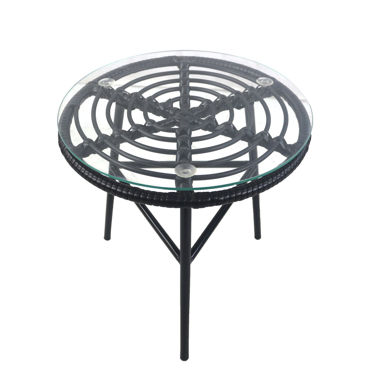 Τραπέζι Κήπου ArteLibre ARELLIUS Μαύρο Μέταλλο/Rattan/Γυαλί 45x45x46cm - Hippiehome.gr