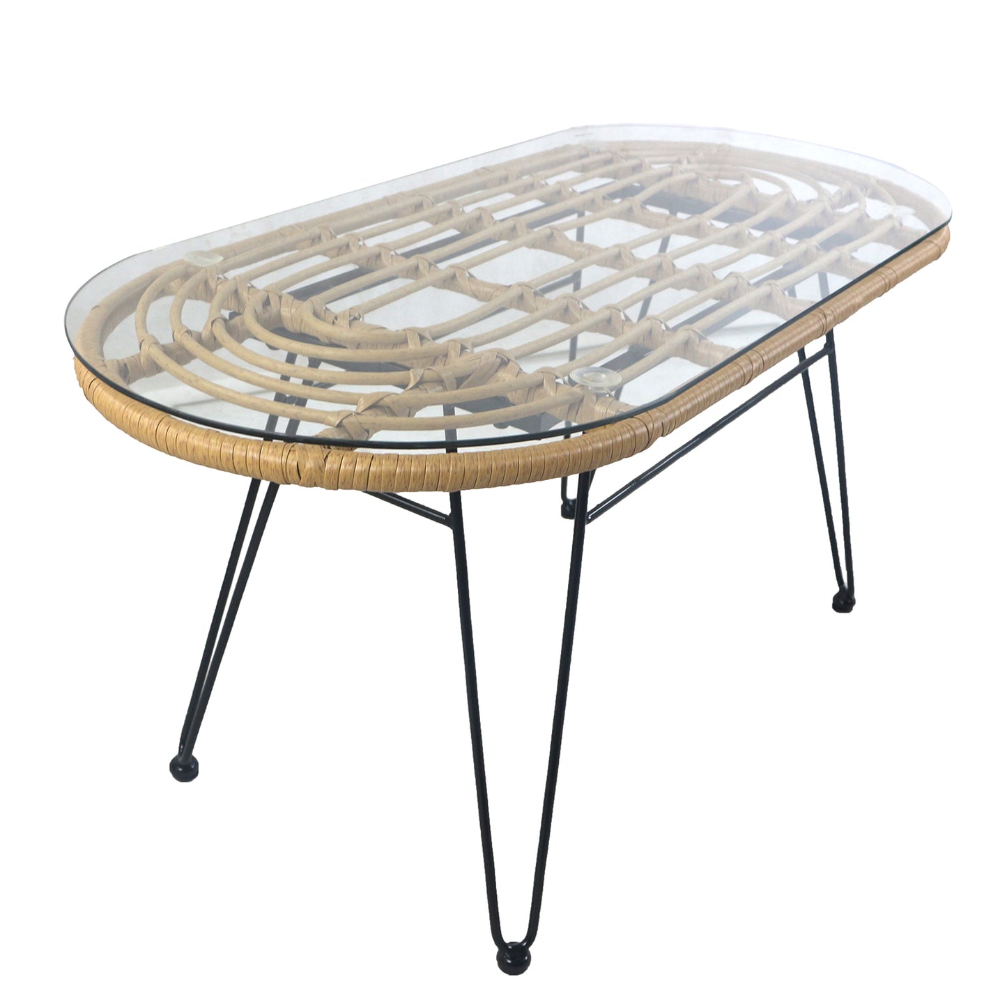 Τραπέζι Κήπου ArteLibre ARRIUS Φυσικό/Μαύρο Μέταλλο/Rattan/Γυαλί 100x45x46cm - Hippiehome.gr