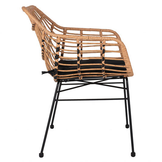 Πολυθρόνα Κήπου ArteLibre AFINIUS Φυσικό/Μαύρο Rattan/Μέταλλο 58.5x60.5x80cm - Hippiehome.gr