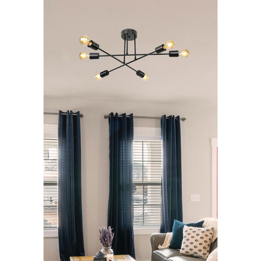 Φωτιστικό οροφής εξάφωτο PWL-1122 pakoworld Ε27 μαύρο Φ61x25εκ - Hippiehome.gr