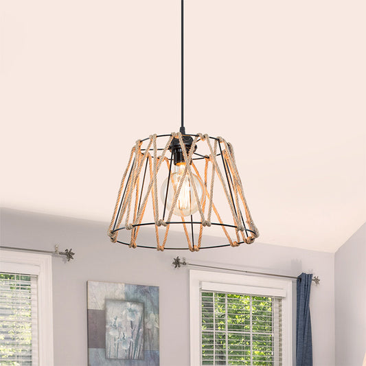 Φωτιστικό οροφής μονόφωτο PWL-1160 pakoworld E27 μαύρο-σχοινί 31x23.5εκ - Hippiehome.gr