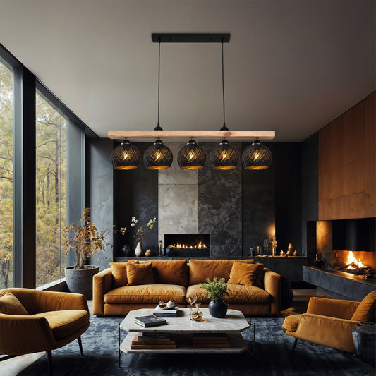 Φωτιστικό οροφής πεντάφωτο Salote pakoworld Ε27 σε καφέ-μαύρη απόχρωση 100x18x24εκ - Hippiehome.gr