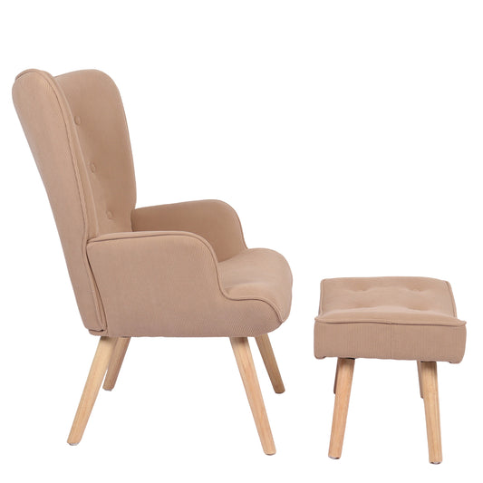 Πολυθρόνα Μπερζέρα Με Υποπόδιο ArteLibre ANIDORI Ανοιχτό Καφέ Ύφασμα/Ξύλο 73x69x96cm - Hippiehome.gr