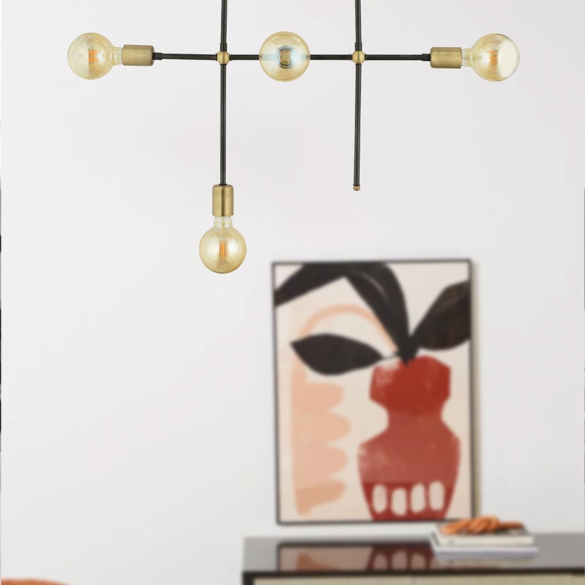 Φωτιστικό Κρεμαστό ArteLibre LU Πολύφωτο Μαύρο/Χρυσό Μέταλλο 78x82cm - Hippiehome.gr