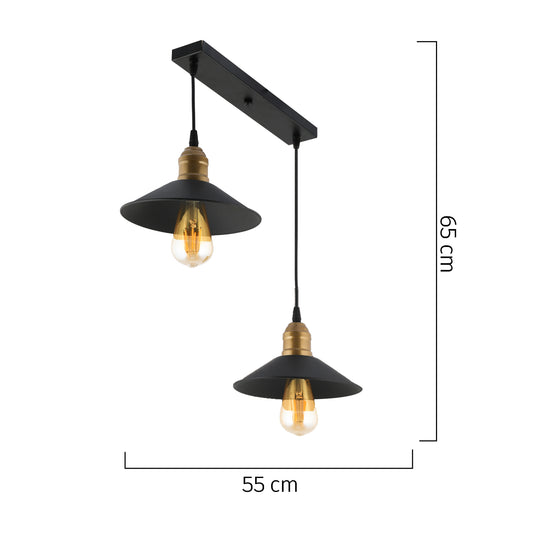 Φωτιστικό Κρεμαστό ArteLibre ANTLIA Δίφωτο Μαύρο Μέταλλο 55x65cm - Hippiehome.gr